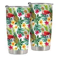 Flamingo and flowers 20 Oz Travel Tumbler Great for Anniversary,Graduation,Housewarming As a gift for Colleague,Client,Artist for Aesthetically Pleasing,Personalized Style 