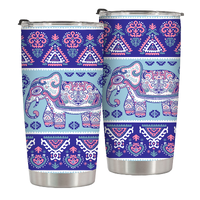 Elephant-Infused Exquisite Floral Pattern 20 Oz Travel Tumbler Great for Housewarming,Christmas Party,BBQ (Barbecue) As a gift for Family Member for Promoting Teamwork,Aesthetically Pleasing