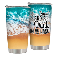 Sun Sand And A Drink In My Hand 20 Oz Travel Tumbler Great for BBQ (Barbecue),Karaoke Party,Luau As a gift for Vacationer,Traveler,Tripper for Bringing Happiness 