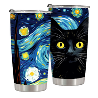 Starry Night Black Cat Stainless Steel Insulated Tumblers 20 Oz - Van Gogh Starry Night and Black Cat Lover - Sister,Sibling,Artist,Women,Girlfriend Gifts - Birthday,Anniversary,Home Party Gifts