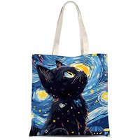 Starry Night Cat Tote Bag,Cute Cat Bags for Women,Cute Tote Bag,Grocery Bags,Beach Bag,Shopping Bags