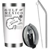 Personality  Gulf of Mexico 1672 Historic Map Stainless Tumbler,20 OZ White Stainless Steel Tumbler,Gifts for Women,Men,Boy,Girls 