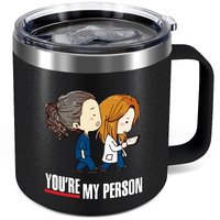 You Are My Person Mug with Lid and Handle - 12 Oz Stainless Steel Insulated Coffee Mug - Greys Anatomy Merch - Funny Birthday Gifts for Mother,Women (black)