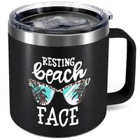 Resting Beach Face Travel Coffee Mug ,12 Oz Stainless Steel Insulated Mug - Funny Cool - Party Gifts Birthday Gifts for Women, Men (Black)