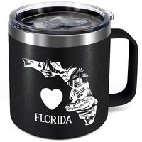 Love Florida Double Vacuum Wine Mug ,12 Oz Stainless Steel Insulated Coffee Mug - Florida Map  - Funny Birthday Gifts for Women, Men (Black)