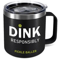 Dink Responsibly Vacuum Wine Mug - 12 Oz Stainless Steel Insulated Coffee Mug - Double Wall Travel Coffee Mug - Funny Birthday Gifts Idea for Women, Men (Black)