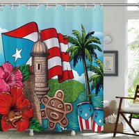  Puerto Rico Flag Sea Waterproof Bath Curtain Summer Beach Summer Beach,Shower Curtain,Shower Curtains for Bathroom,Bath Curtain,72x72 Inches