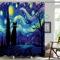  Starry Night Shower Curtain Black Cat Shower Curtain,Shower Curtain,Shower Curtains for Bathroom,Bath Curtain,72x72 Inches