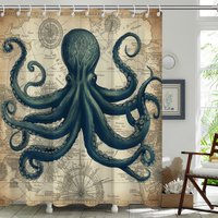  Ocean Shower Curtain,Octopus Shower Curtain,World Map Shower Curtain,Shower Curtain,Shower Curtains for Bathroom,Bath Curtain,72x72 Inches