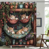  Cat Shower Curtain,Botanical Plant Shower Curtain,Shower Curtain,Shower Curtains for Bathroom,Bath Curtain,72x72 Inches