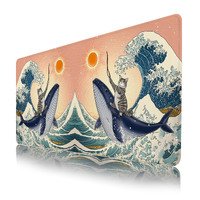 Japanese Sea Wave Mouse Pad,Cute Cat Mouse Pad,Funny XL Gaming Mouse Pad for Desk,Large Computer Keyboard Offic Desk Mat Mouse Pad,Waterproof Desk Pad, 900X400 mm