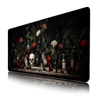 Floral Mouse Pads for Desk for Women,Green Skull Gaming Mouse Pad,Funny XL Gaming Mouse Pad for Desk,Large Computer Keyboard Offic Desk Mat Mouse Pad,Waterproof Desk Pad, 900X400 mm