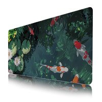 Koi Fish Pond Mouse Pad,Green Kawaii Desk Mat,Funny XL Gaming Mousepad for Desk with Stitched Edges,Large Computer Keyboard Offic Desk Mat Mousepad,Waterproof Desktop Pad, 900X400 MM