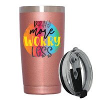 Stainless Steel Insulated Tumbler With Lid - Pray More Worry Less - Motivational Tumbler - 20oz Coffee Mug,Novelty Gifts